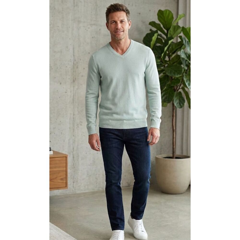 New Express Solid Merino Wool V-neck Sweater Men's Size XL